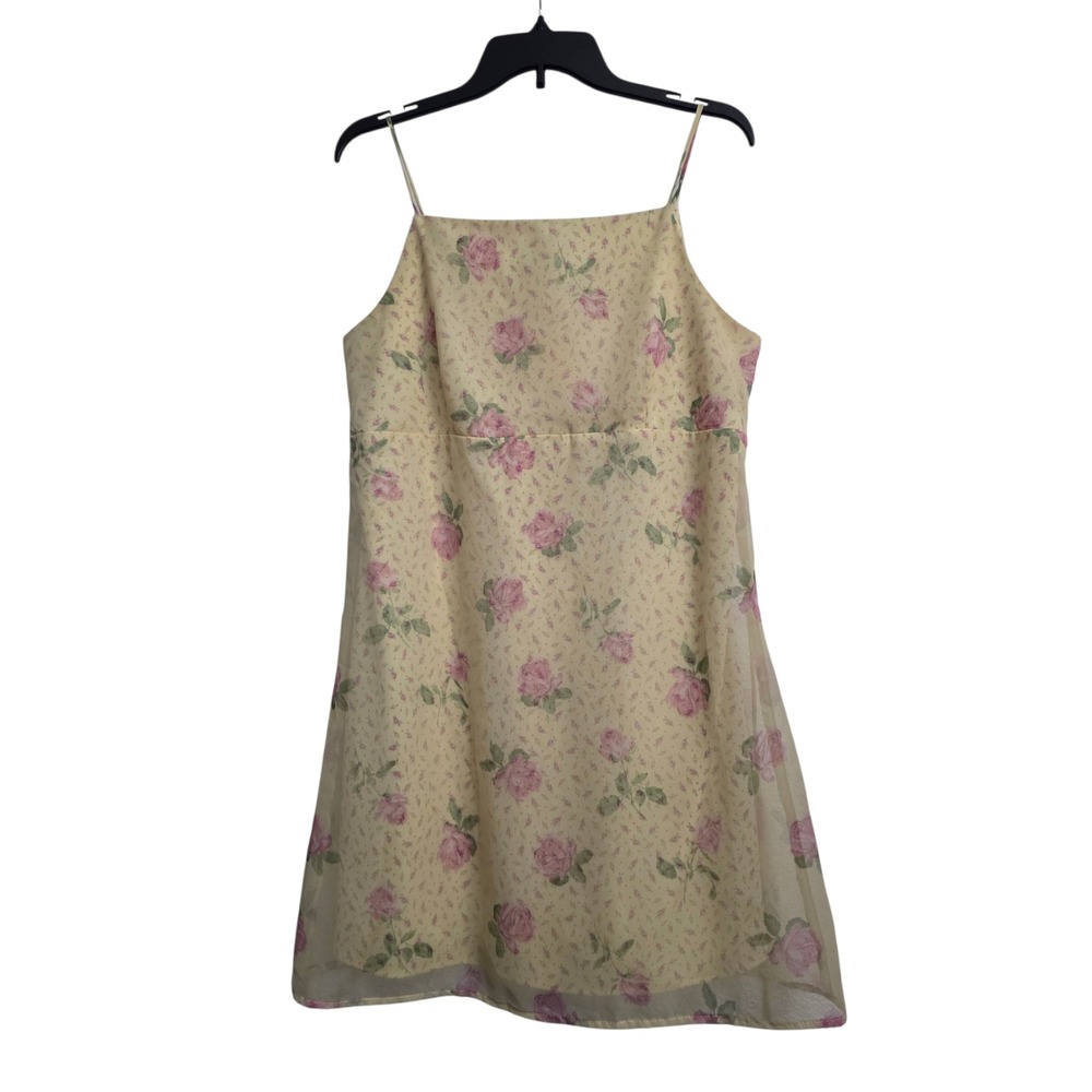 City Triangles Vintage‎ 90s Floral Mesh Mini Dress Pink Yellow Size 11